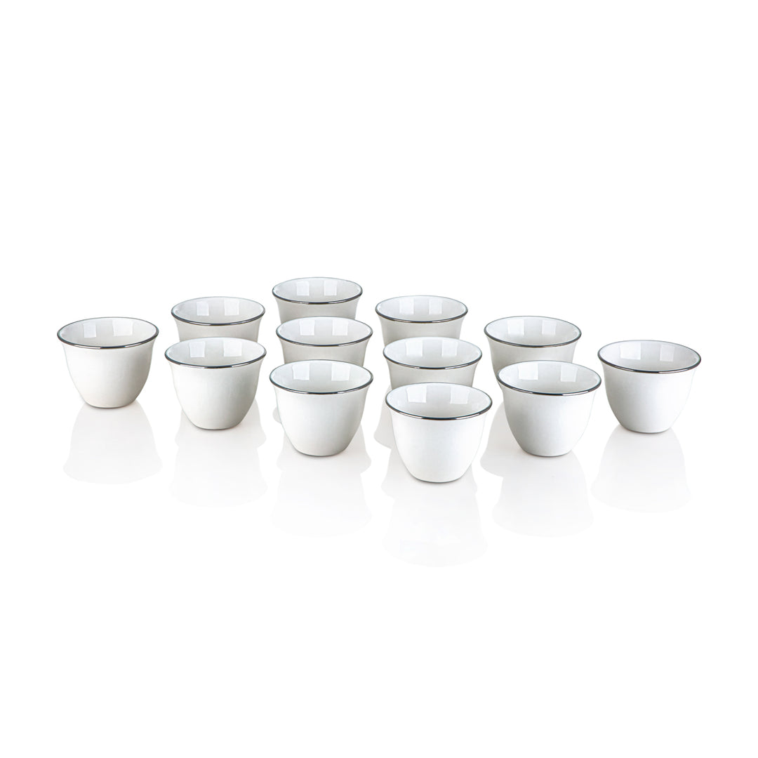Almarjan 12 Pieces Porcelain Cawa Cups With Silver Rim - PAS0010010