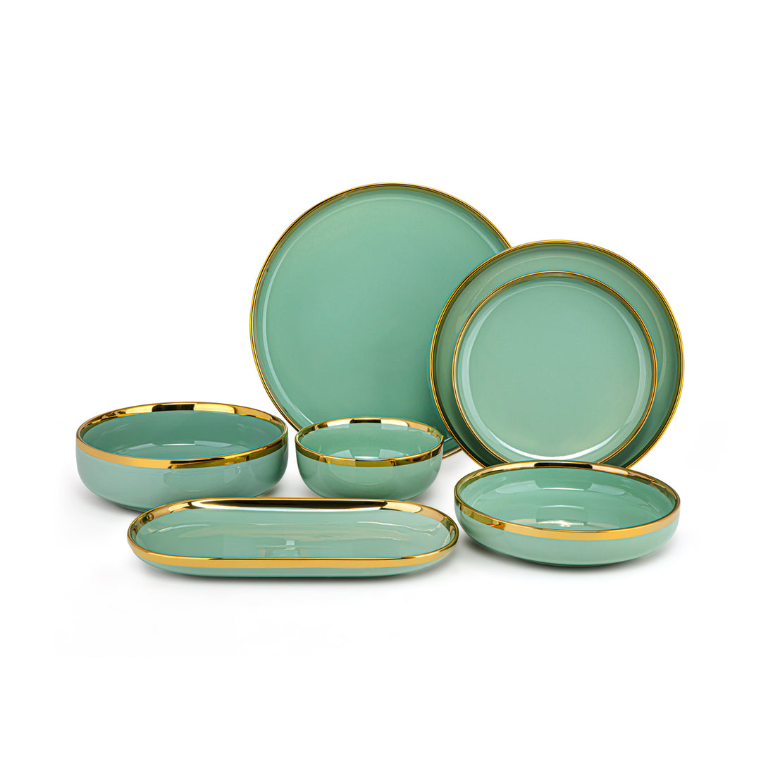 Almarjan 27 Pieces Round Ceramic Dinner Set Light Green - DS27