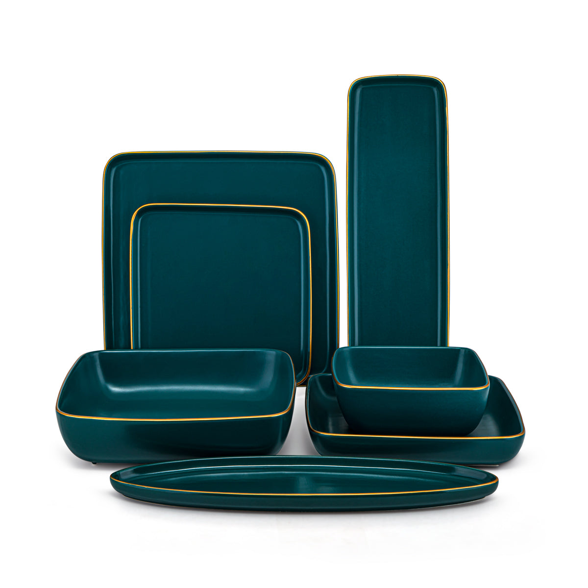 Almarjan 27 Pieces Square Ceramic Dinner Set Dark Green - DS27