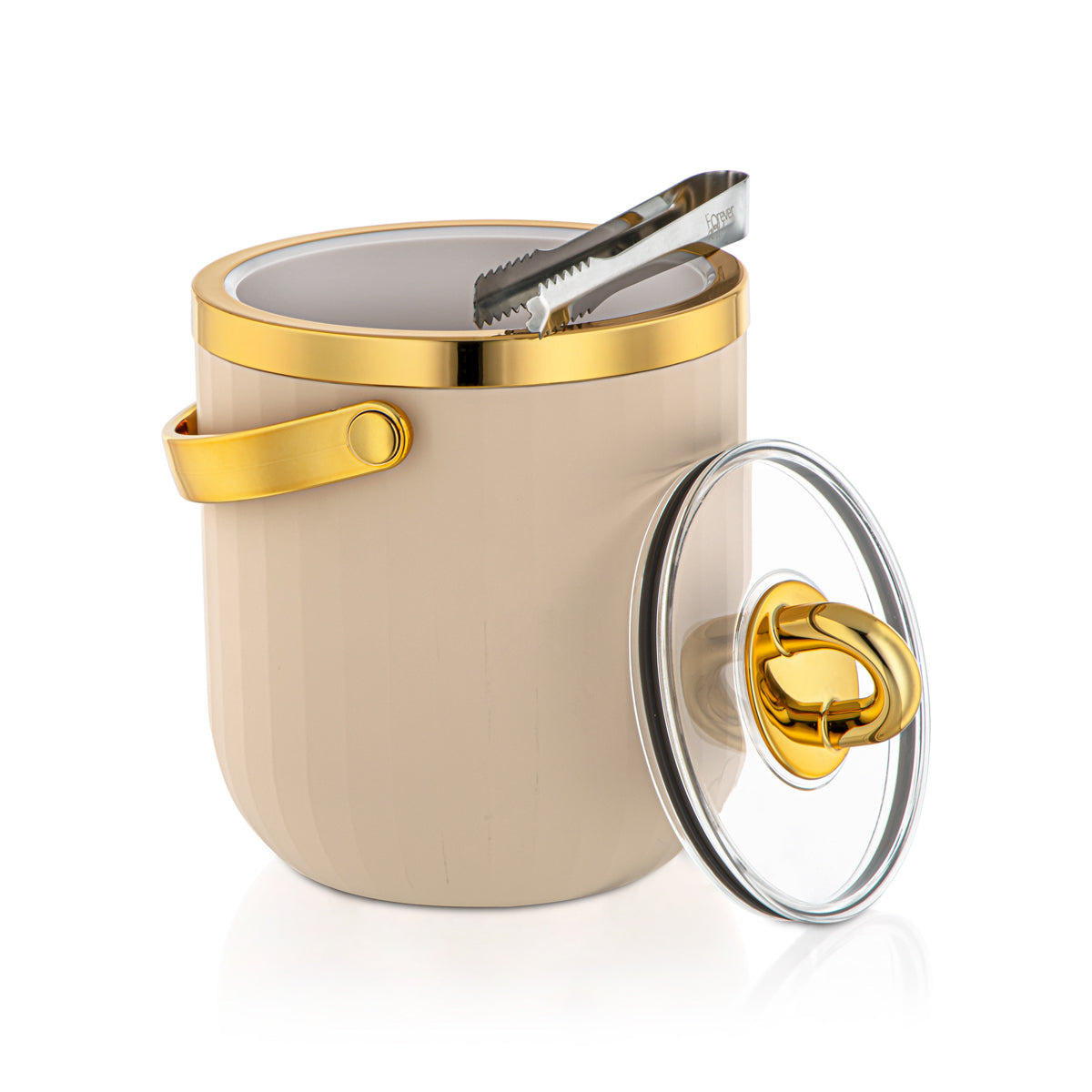 Forever Gold 1.5 Liter Plastic Ice Bucket Beige & Gold - PT003 BG/G