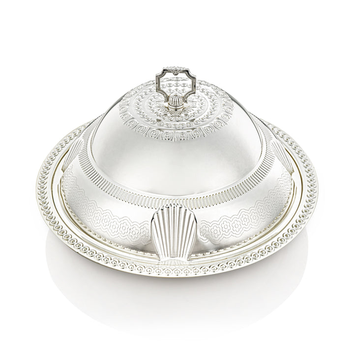 Almarjan 40 CM Sadaf Collection Tray With Cover Silver - RT4431L-S