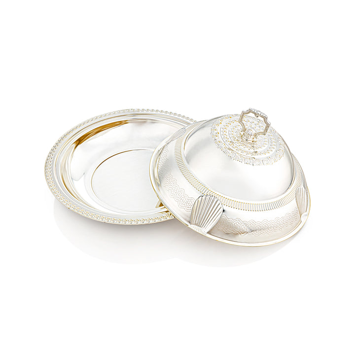 Almarjan 35 CM Sadaf Collection Tray With Cover Silver - RT4431M-S