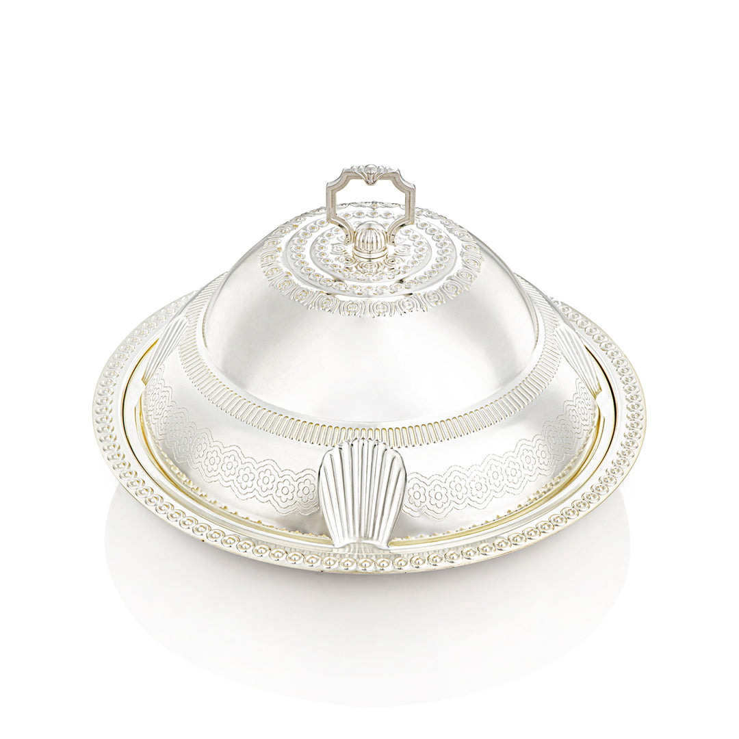 Almarjan 35 CM Sadaf Collection Tray With Cover Silver - RT4431M-S