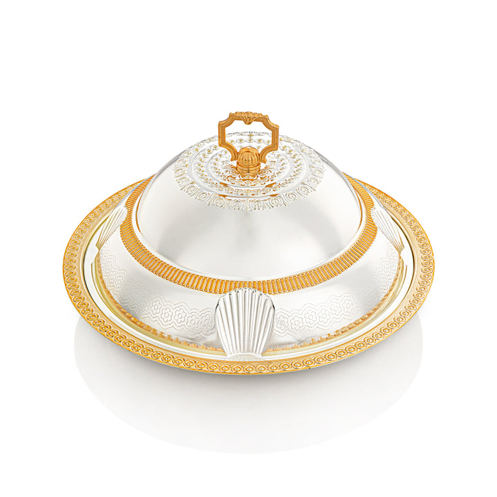 Almarjan 35 CM Sadaf Collection Tray With Cover Silver & Gold - RT4431M-SG
