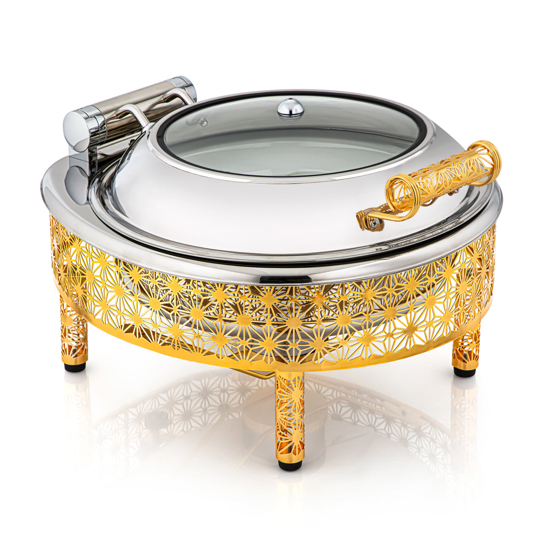 Almarjan 4000 ML Hydraulic Chafing Dish with Porcelain Plate Gold - STS0010758
