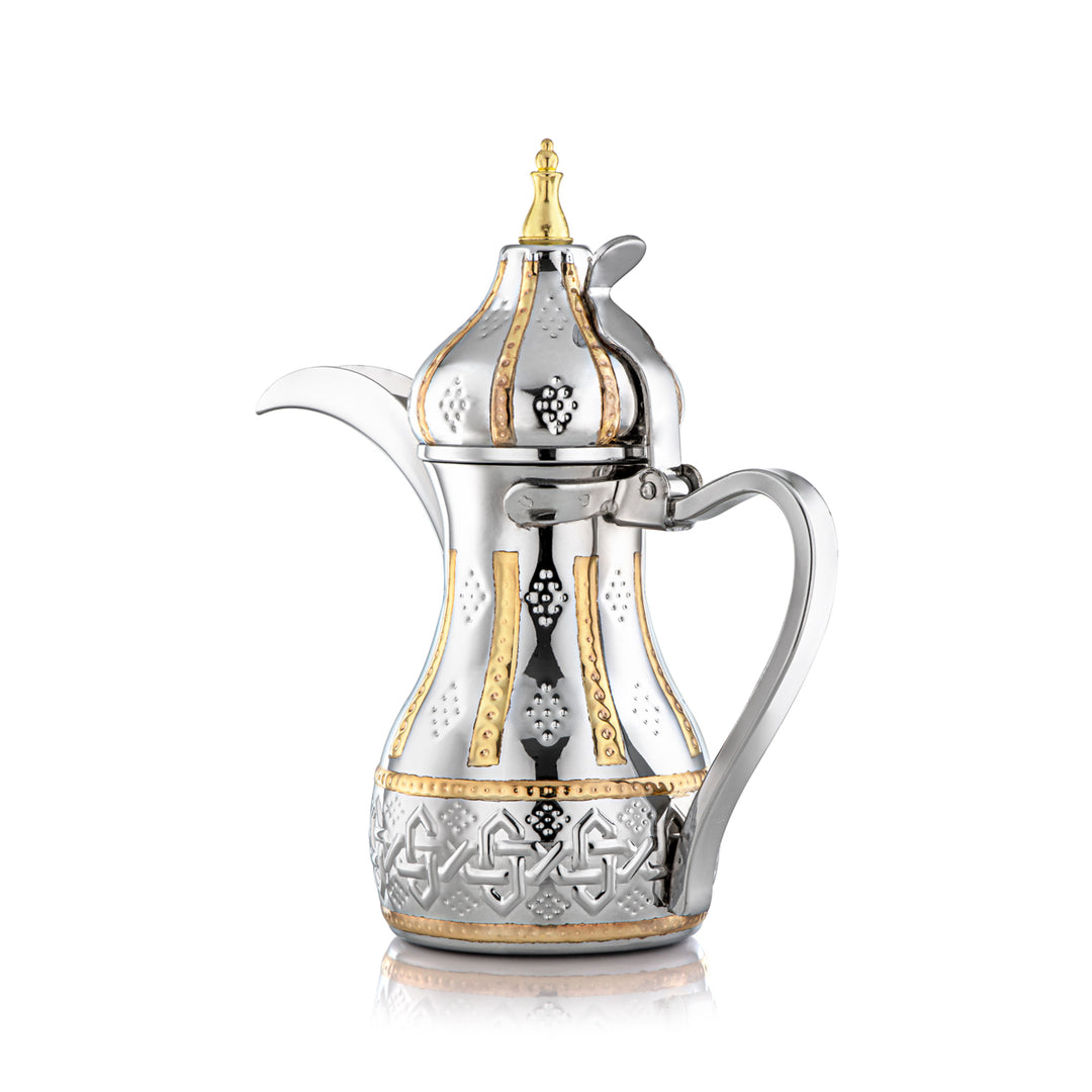 Almarjan 1 Liter Sahara Collection Stainless Steel Dallah Silver & Gold - STS0010980