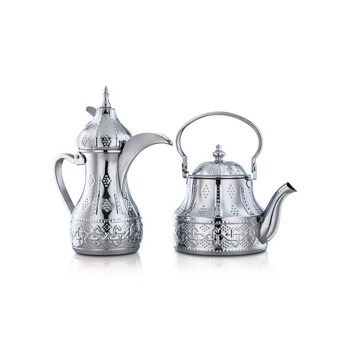 Almarjan 2 Pieces Sahara Collection Stainless Steel Dallah & Kettle set Silver - STS0010982