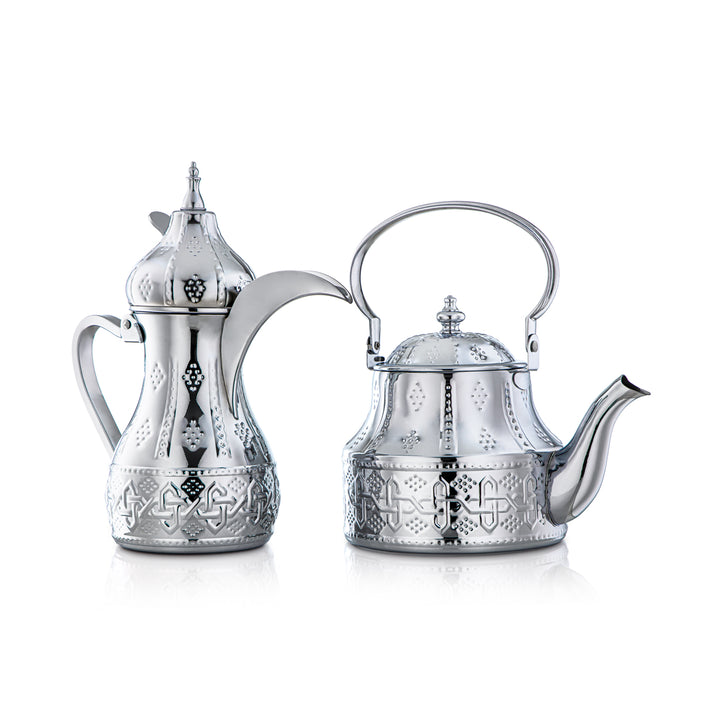 Almarjan 2 Pieces Sahara Collection Stainless Steel Dallah & Kettle set Silver - STS0010983