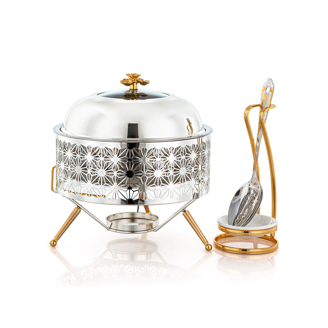 Almarjan 2000 ML Chafing Dish With Spoon Silver & Gold - STS0012908