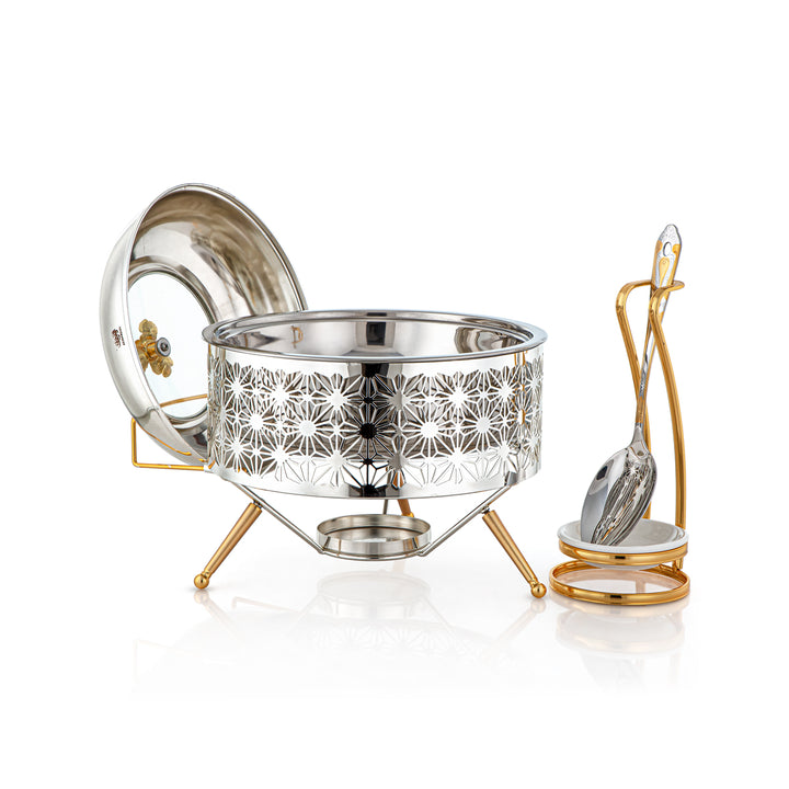 Almarjan 2000 ML Chafing Dish With Spoon Silver & Gold - STS0012908