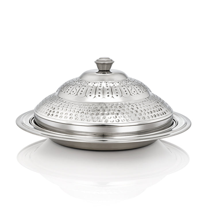 Almarjan 55 CM Lex Collection Round Stainless Steel Koozy Tray With Cover Silver STS0292345