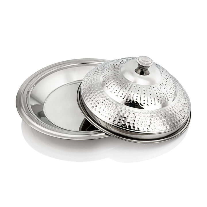 Almarjan 55 CM Lex Collection Round Stainless Steel Koozy Tray With Cover Silver STS0292345