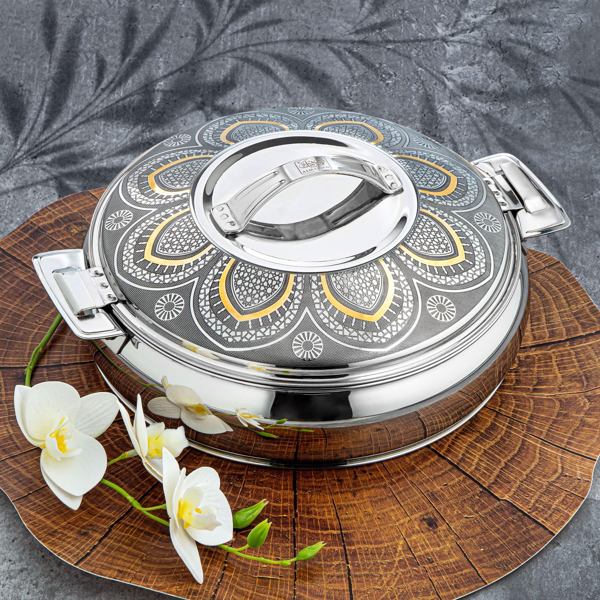 Almarjan 21 CM Ashwaq Collection Stainless Steel Hot Pot Silver & Gold - H22EPG1