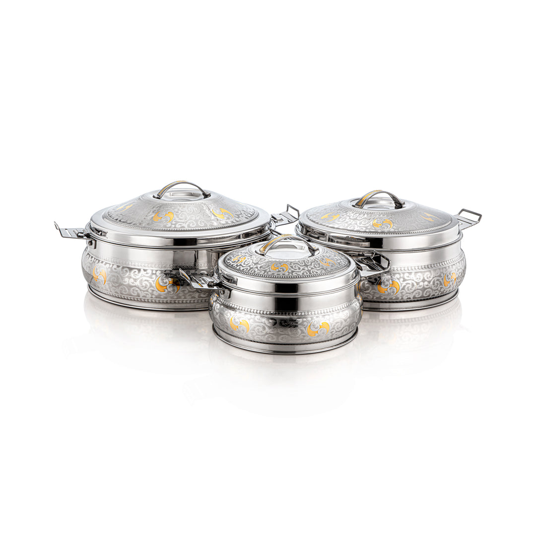 Almarjan 3 Pieces Maha Collection Stainless Steel Hot Pot Silver & Gold - H23EPG15HG