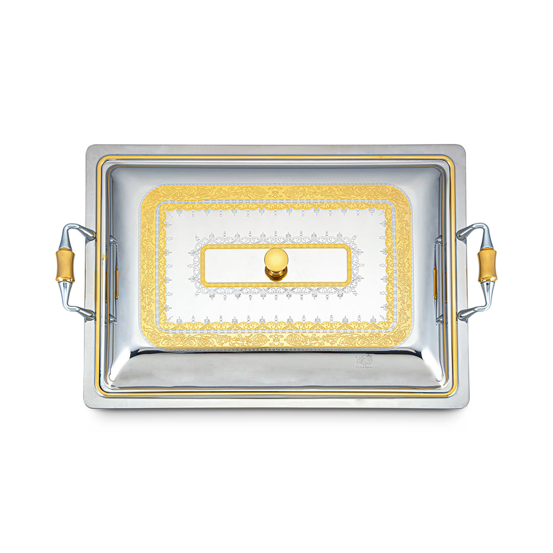 Almarjan 45 CM Ruby Collection Stainless Steel Rectangle Serving Tray With Cover - STS2051170