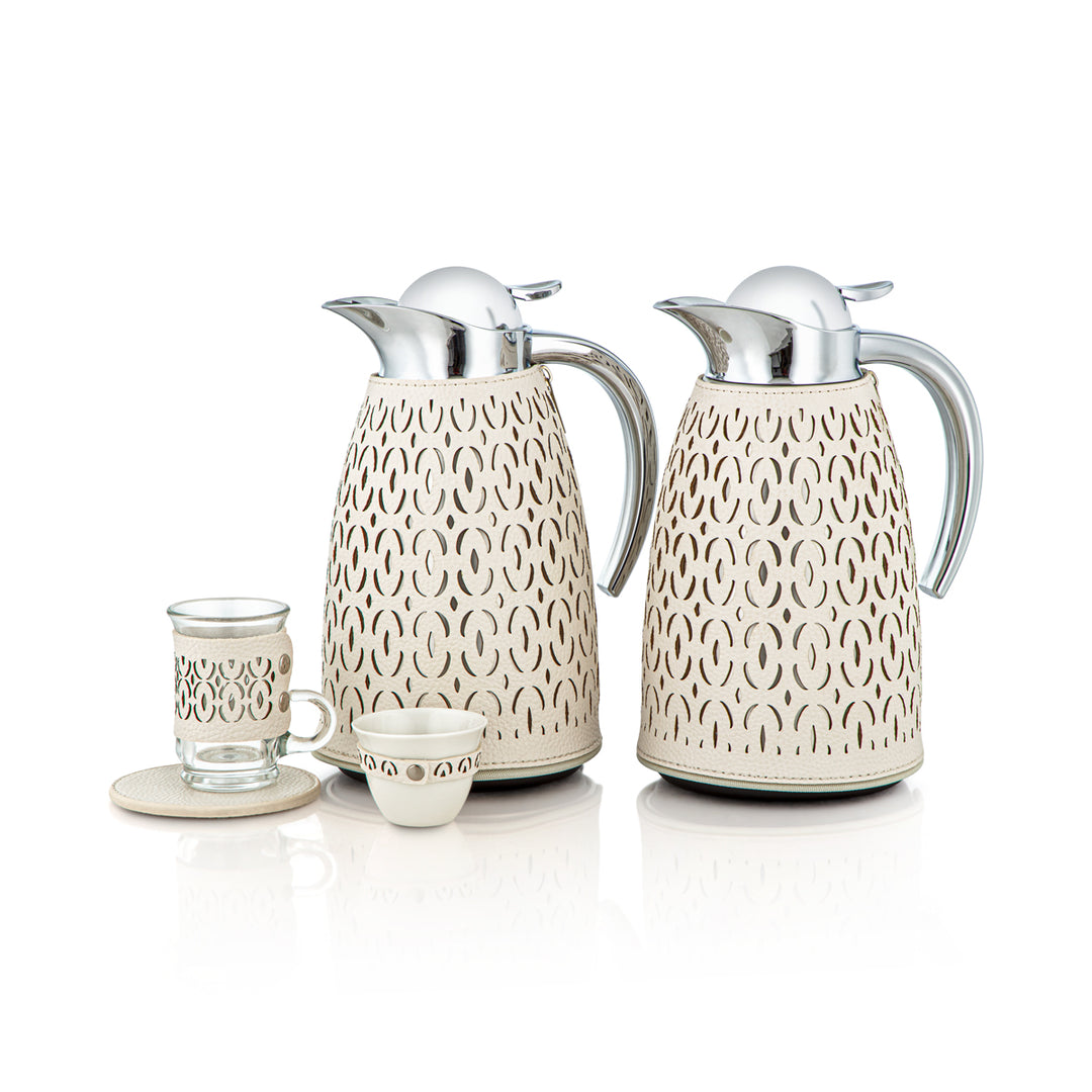 Almarjan 21 Pieces Leather Collection Tea Set White & Silver - TRHL-10