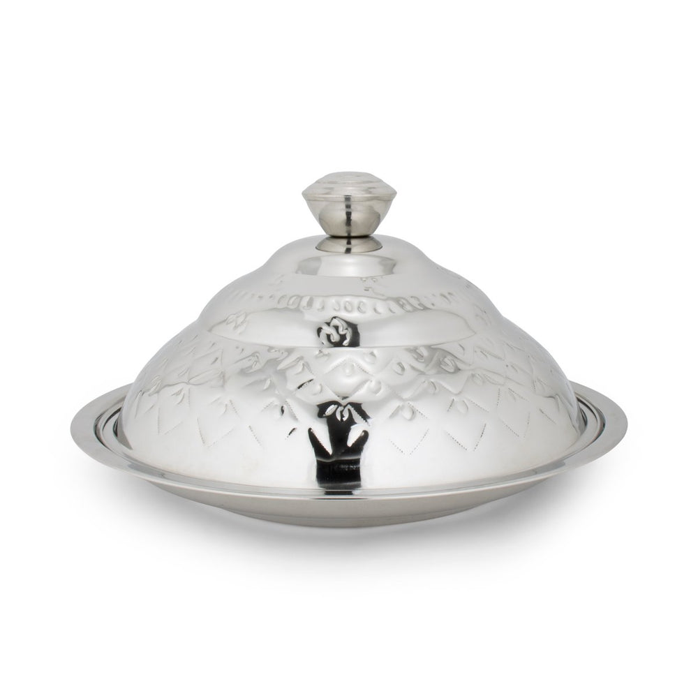 ALMARJAN 35 CM Roy Collection Round Stainless Steel Koozy Tray With Cover Silver STS0292330 Main