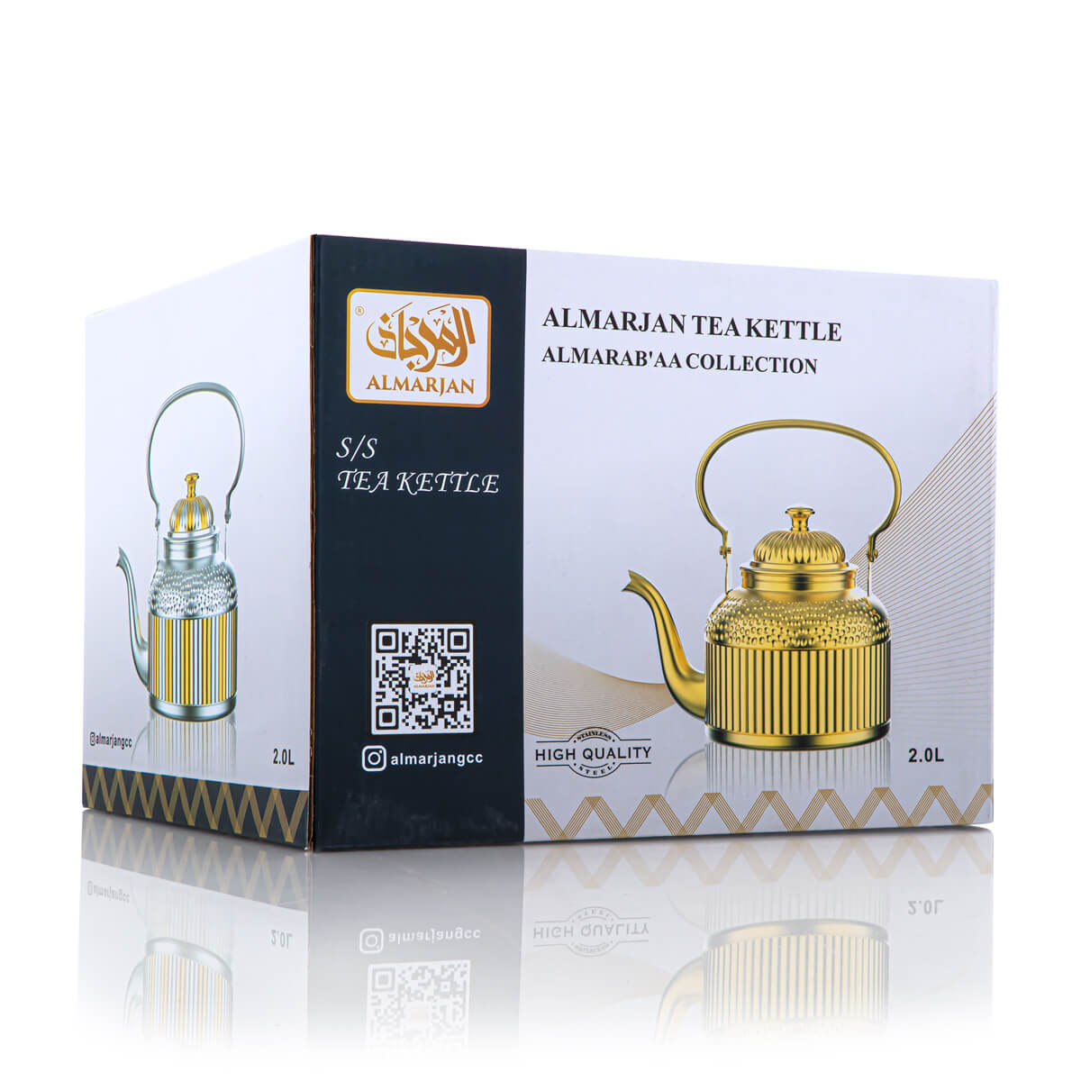 Almarjan 1.5 Liter Maraba'a Collection Stainless Steel Tea Kettle Silver & Gold - STS0010693