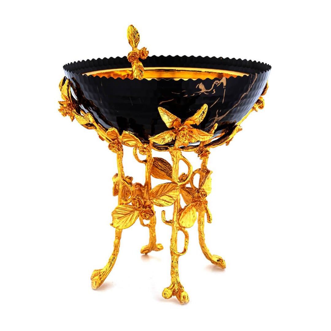 Almarjan 15 CM Lily Collection Incense Burner Marble Black & Gold - HH2701-L-MBL 