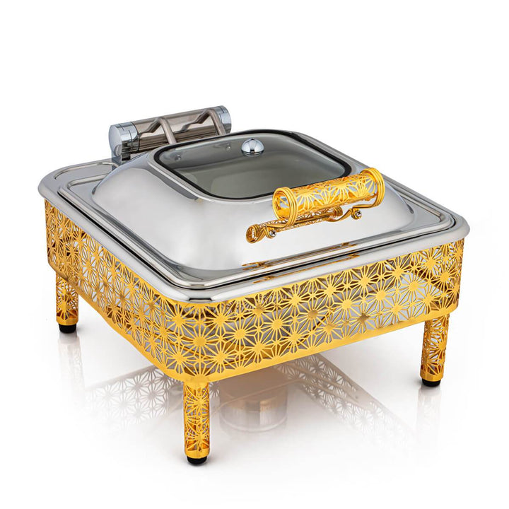 Almarjan 4000 ML Hydraulic Chafing Dish with Porcelain Plate Gold - STS0010736