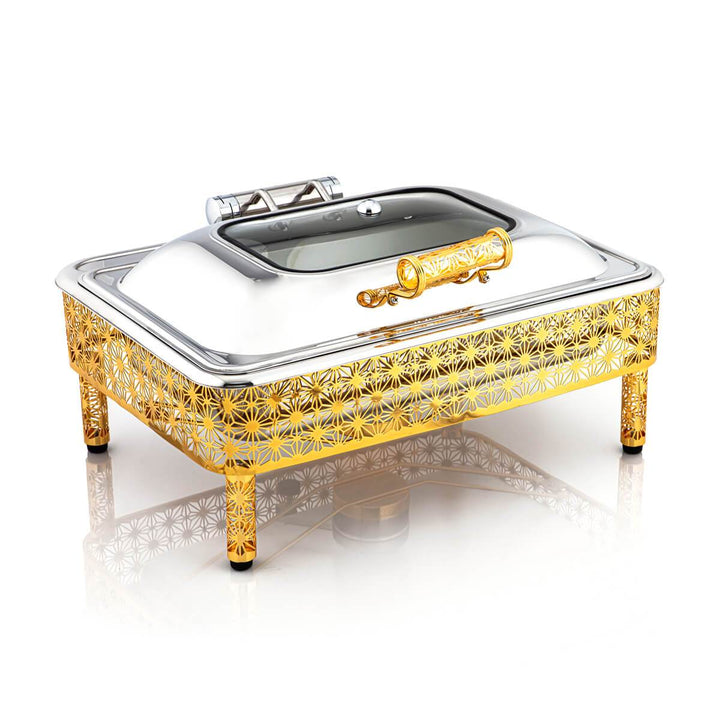 Almarjan 6500 ML Hydraulic Chafing Dish with Porcelain Plate Gold - STS0010738