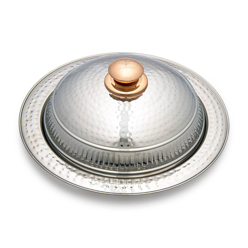 Almarjan 25 CM Hammered Collection Stainless Steel Serving Dish with Cover Silver - STS0200643