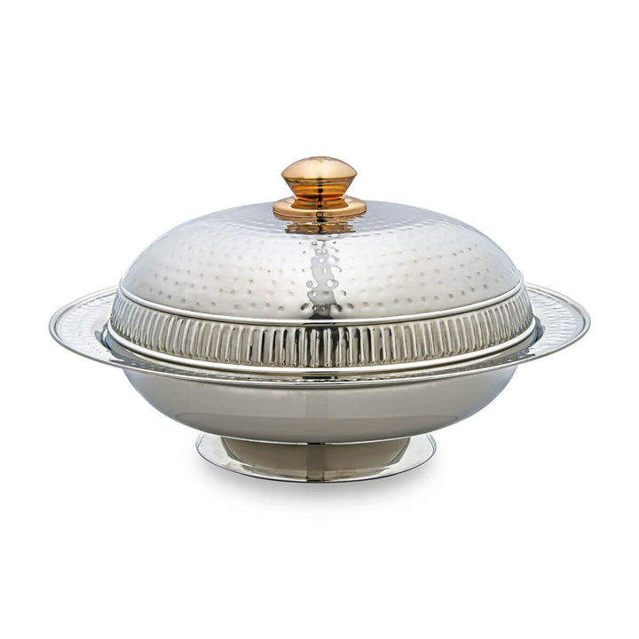 Almarjan 30 CM Hammered Collection Stainless Steel Serving Dish with Cover Silver - STS0200644