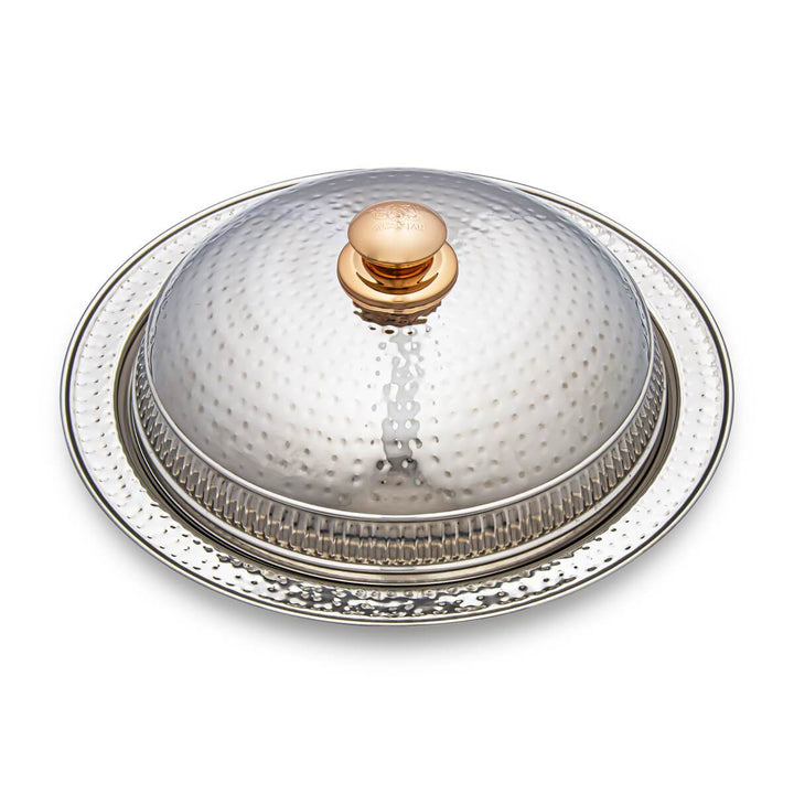 Almarjan 30 CM Hammered Collection Stainless Steel Serving Dish with Cover Silver - STS0200644