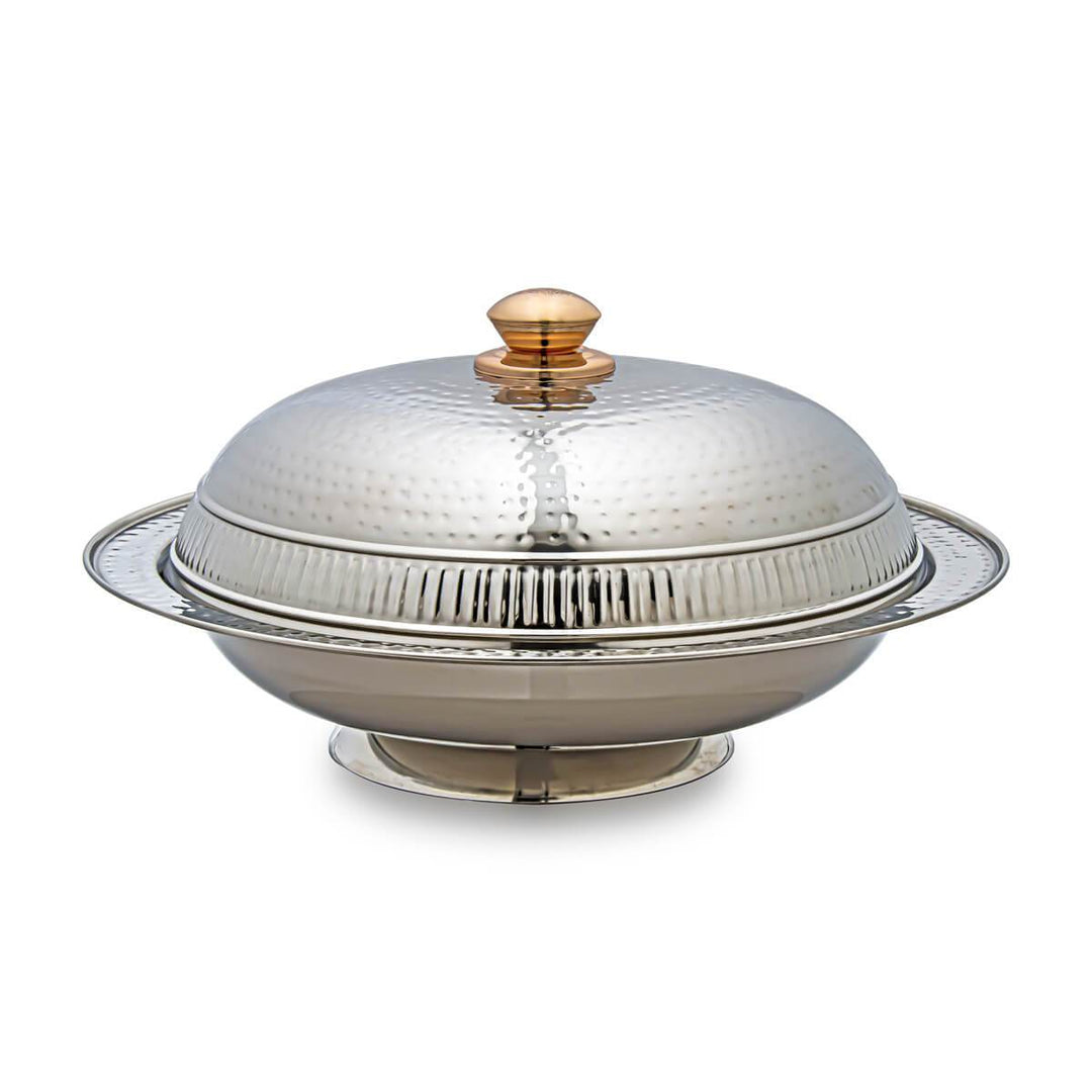 Almarjan 35 CM Hammered Collection Stainless Steel Serving Dish with Cover Silver - STS0200645