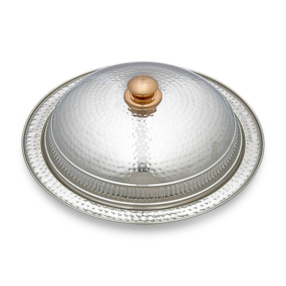 Almarjan 35 CM Hammered Collection Stainless Steel Serving Dish with Cover Silver - STS0200645