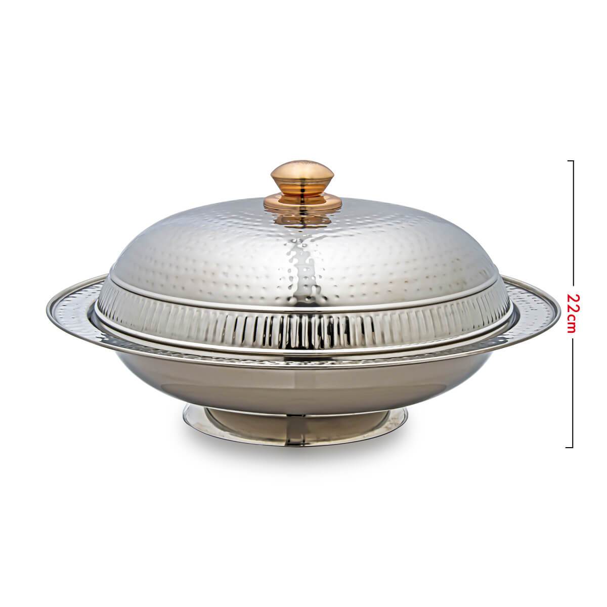 Almarjan 35 CM Hammered Collection Stainless Steel Serving Dish with Cover Silver - STS0200645