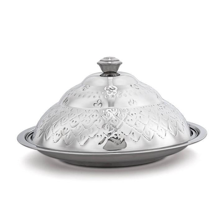 ALMARJAN 35 CM Roy Collection Round Stainless Steel Koozy Tray With Cover Silver STS0292330