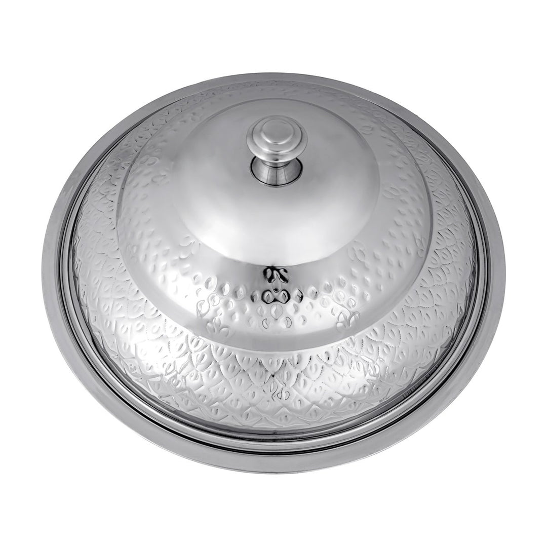 ALMARJAN 50 CM Royal Collection Round Stainless Steel Koozy Tray With Cover Silver STS0292333