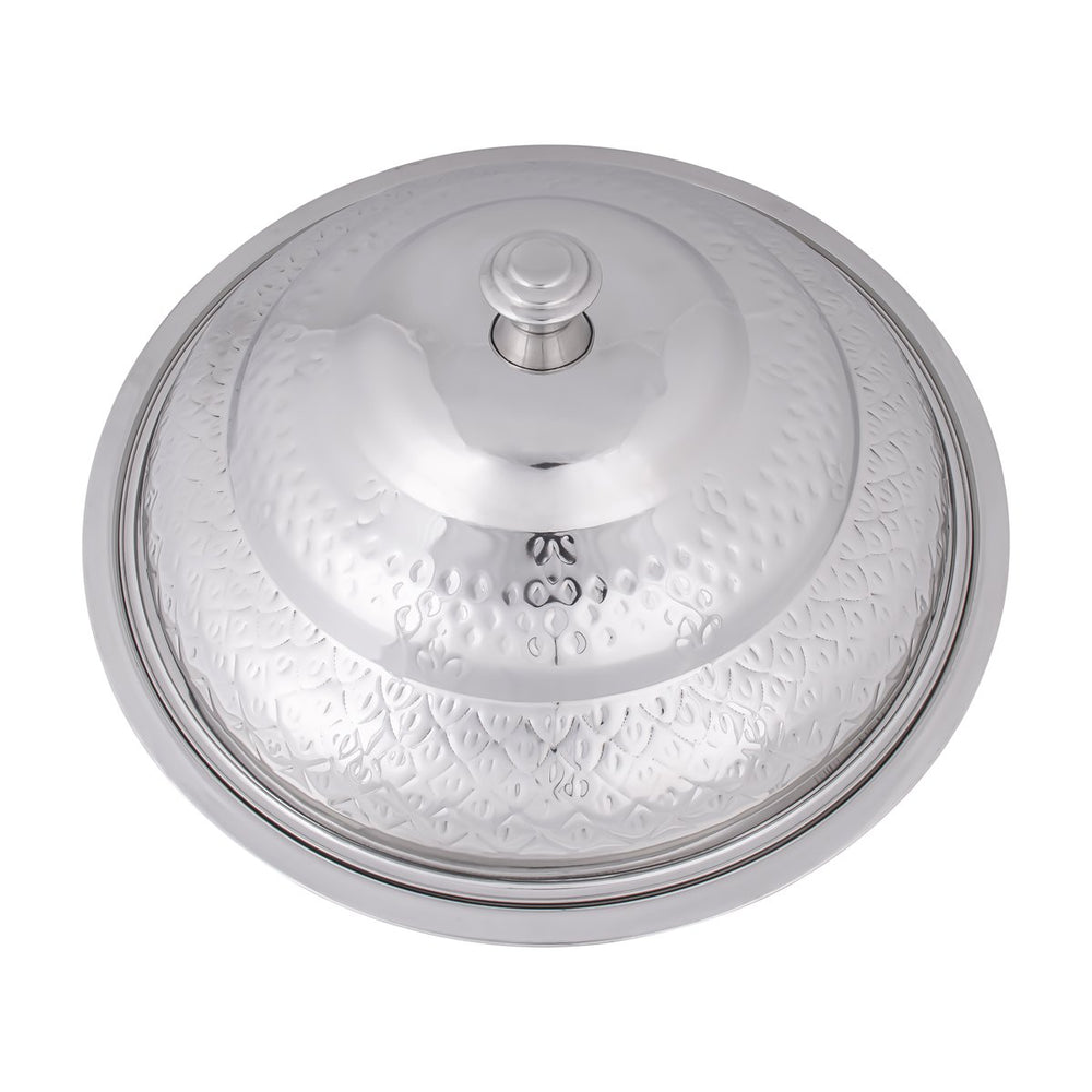 ALMARJAN 55 CM Roy Collection Round Stainless Steel Koozy Tray With Cover Silver STS0292334