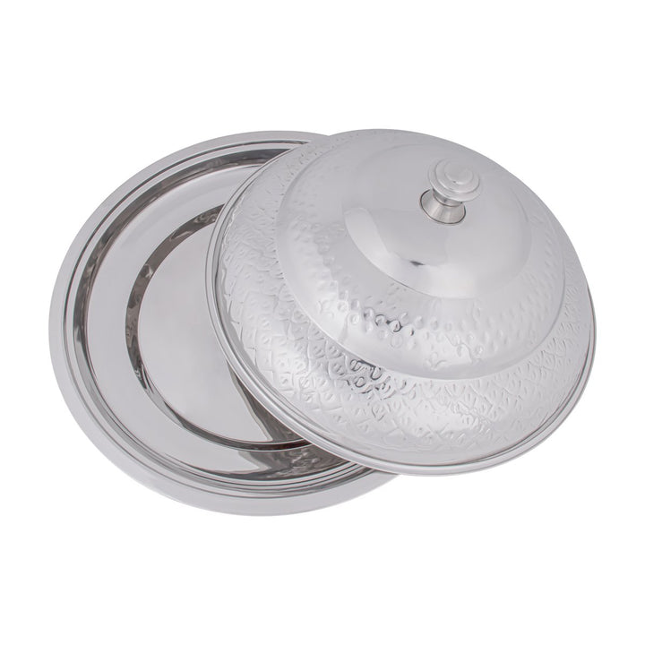 ALMARJAN 55 CM Roy Collection Round Stainless Steel Koozy Tray With Cover Silver STS0292334
