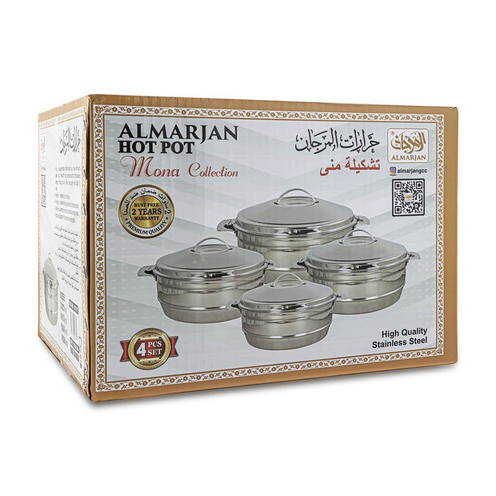 Almarjan 4 Pieces Mona Collection Stainless Steel Hot Pot Silver - STS0292664