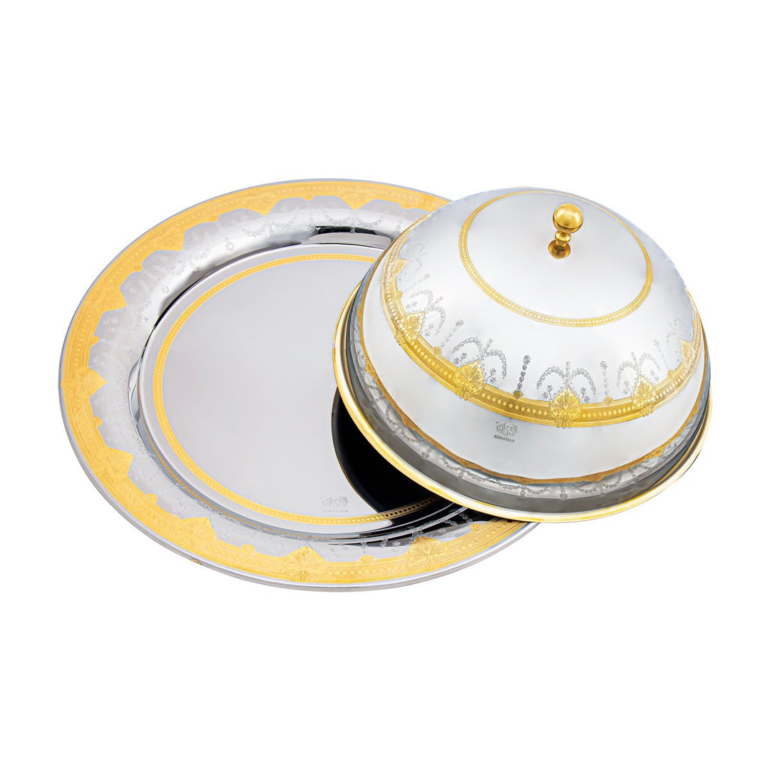 Almarjan 38 CM Laila Collection Stainless Steel Round Serving Tray with Cover - STS2051127