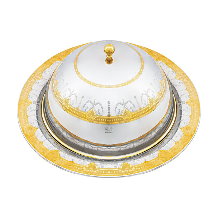 Almarjan 48 CM Laila Collection Stainless Steel Round Serving Tray with Cover - STS2051128
