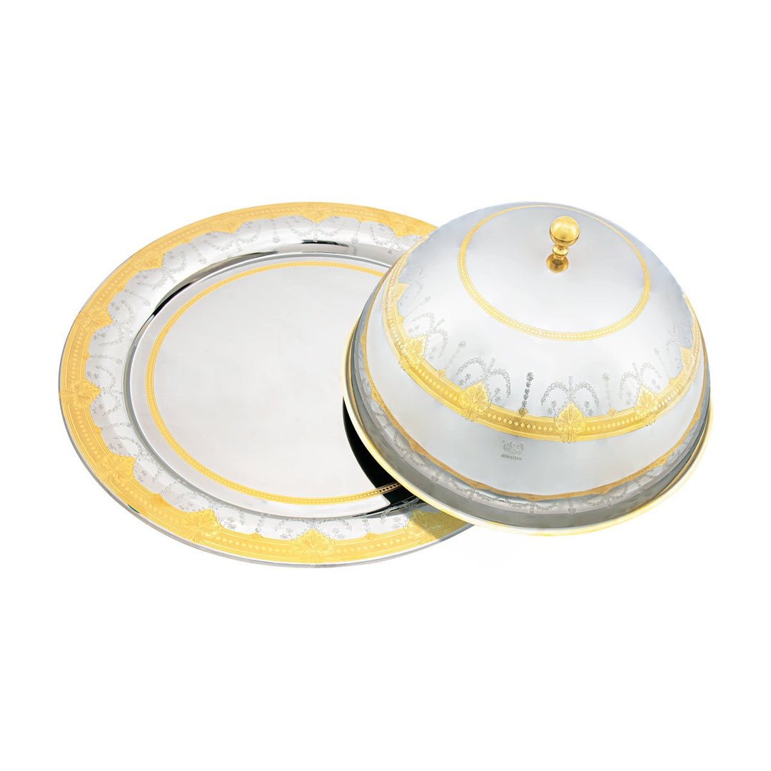 Almarjan 48 CM Laila Collection Stainless Steel Round Serving Tray with Cover - STS2051128
