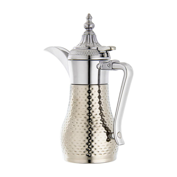 ALMARJAN Stainless Steel Double Wall Hammered Collection Vacuum Dallah Silver 0.35 Liter SUD-H-035-CR