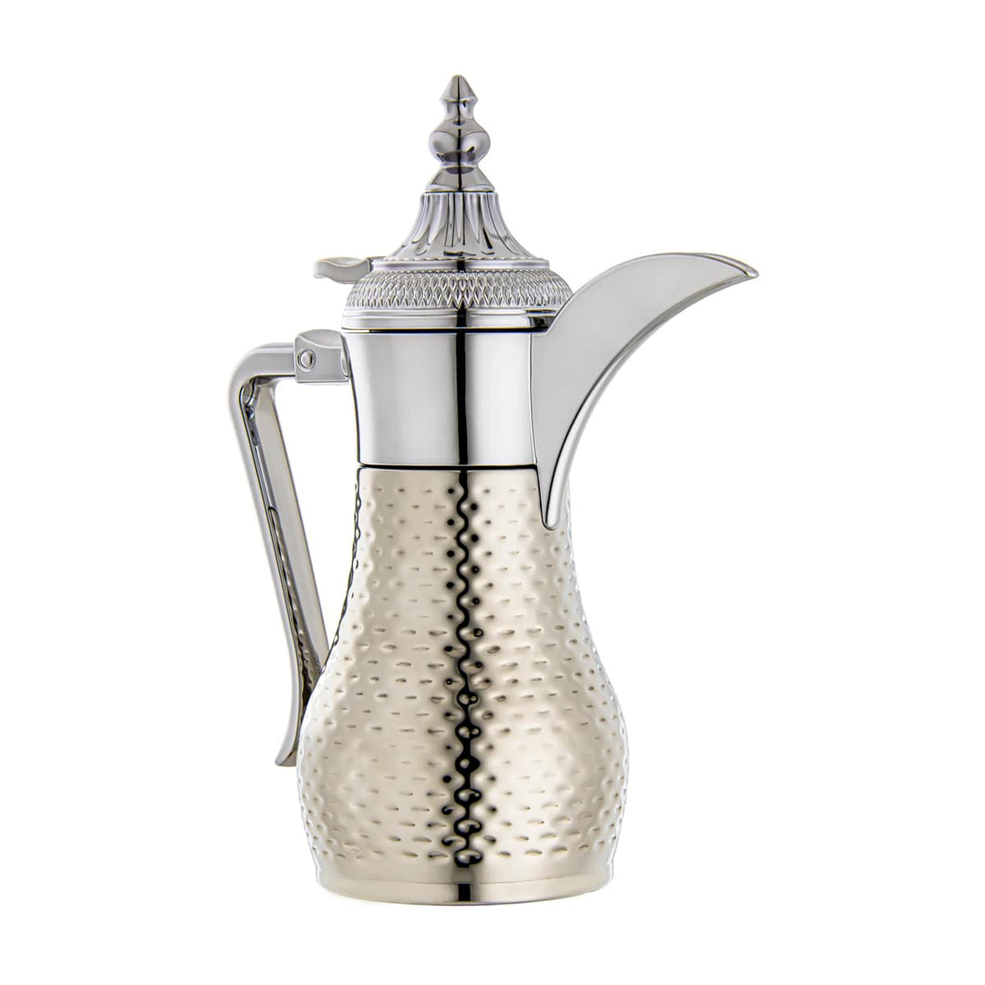ALMARJAN Stainless Steel Double Wall Hammered Collection Vacuum Dallah Silver 0.35 Liter SUD-H-035-CR