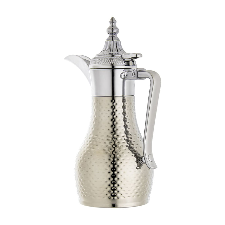 ALMARJAN Stainless Steel Double Wall Hammered Collection Vacuum Dallah Silver 0.6 Liter SUD-H-060-CR