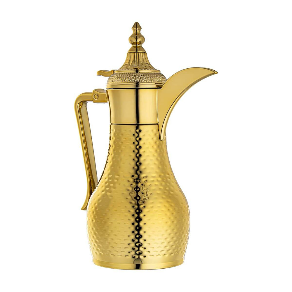 ALMARJAN Stainless Steel Double Wall Hammered Collection Vacuum Dallah Gold 0.6 Liter SUD-H-060-G