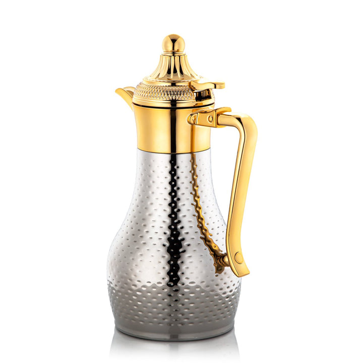 Almarjan 0.6 Liter Stainless Steel Double Wal Hammered Collection Vacuum Tea Dallah Silver & Gold - SUT/H-060-CRG