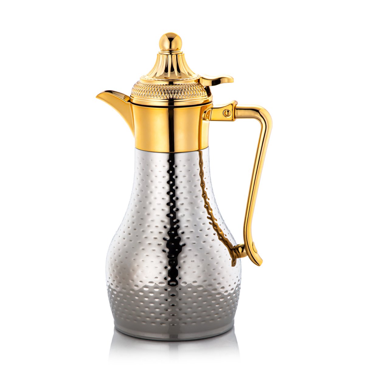 Almarjan 0.6 Liter Stainless Steel Double Wal Hammered Collection Vacuum Tea Dallah White & Gold - SUT/H-060-MIVG