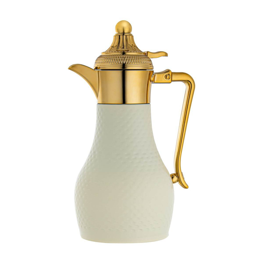 Almarjan 0.6 Liter Stainless Steel Double Wal Hammered Collection Vacuum Tea Dallah White & Gold - SUT/H-060-MIVG