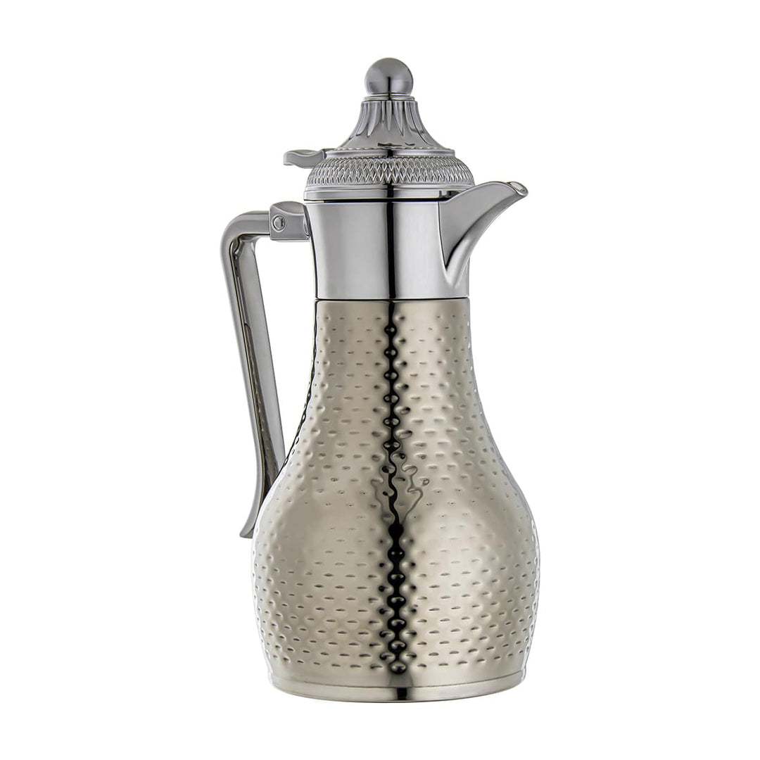 Almarjan 0.6 Liter Stainless Steel Double Wal Hammered Collection Vacuum Tea Dallah Silver - SUT/H-060-CR