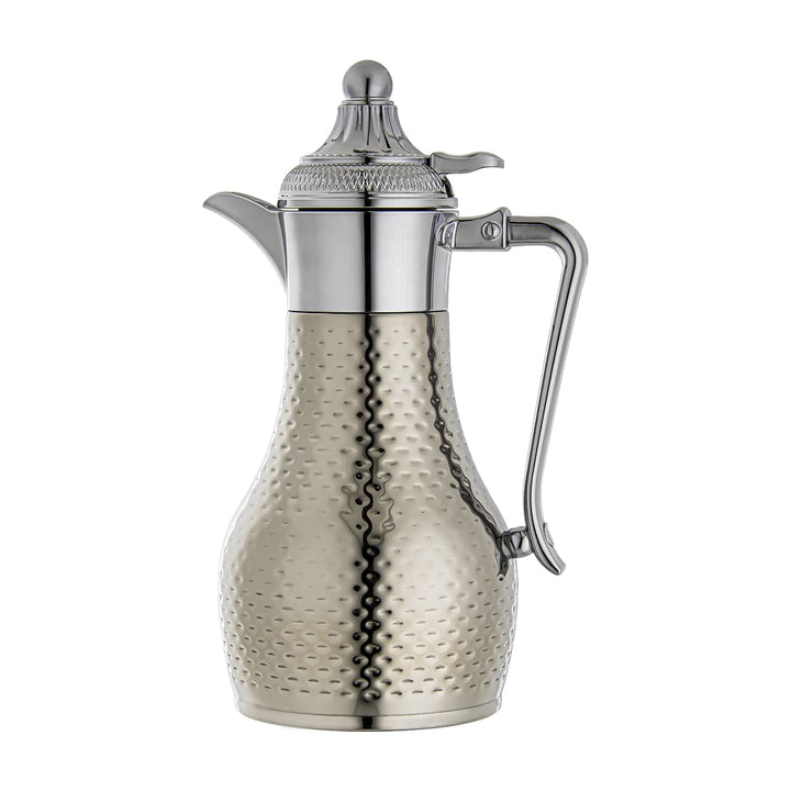 Almarjan 0.6 Liter Stainless Steel Double Wal Hammered Collection Vacuum Tea Dallah Silver - SUT/H-060-CR
